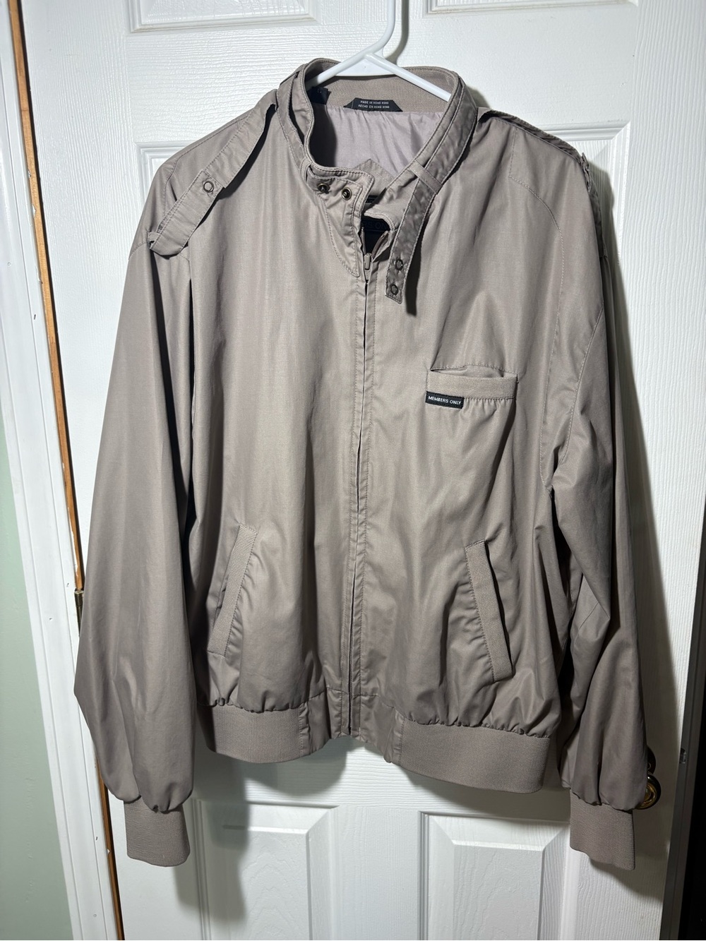 Members Only Taupe Bomber Jacket with Zip Front